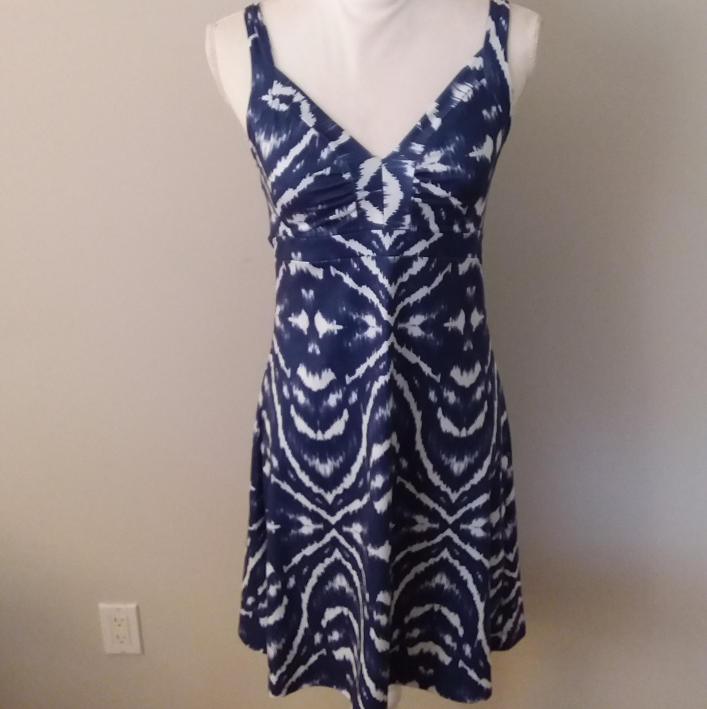 The Balance Collection Dress Blue and White Aztec Design